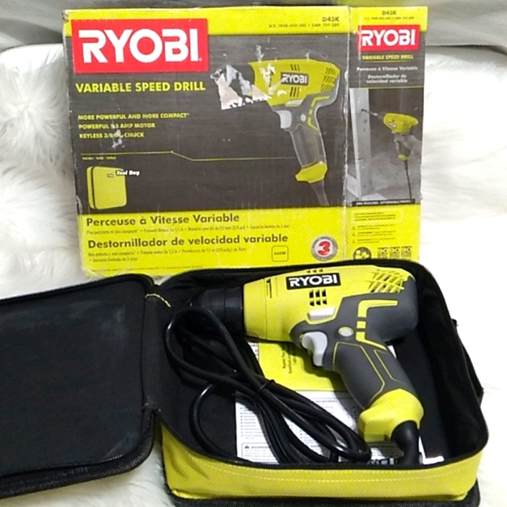 (#8 BUILDIN)Ryobi Electric Powerful 5.5 Amp Motor Keyless 3/8in Chuck Drill Tool